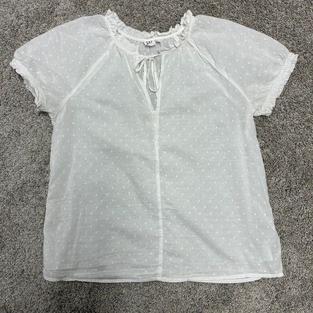 GAP Swiss Dot Peasant Blouse Women’s Small White 100% Cotton Short Slv Boho Top